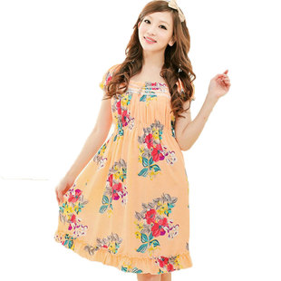 夏季新品女士短袖雪纺睡裙梭织甜美公主花边可外穿收腰睡衣家居服