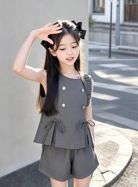 2026夏装新款洋气女童无袖西装短裤套装儿童巨好看小女孩独特漂亮