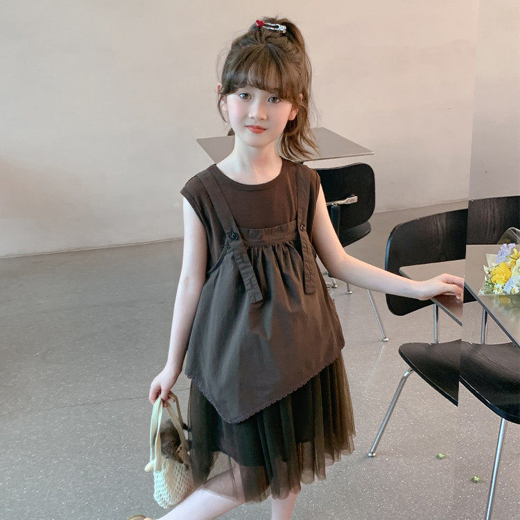 2025夏装新款女童巨好看背带裙套装大童女装儿童多巴胺小女孩衣服