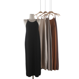 新款 内搭无袖 韩版 打底裙气质法式 A字连衣裙 修身 针织吊带裙女春季