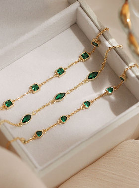 轻奢气质S925银祖母绿锆石手链 14K金镶嵌简约大方小众手饰品