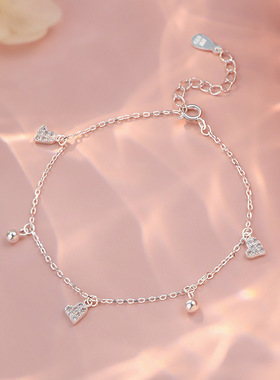 韩风s999银爱心手链 精致甜美叠戴百搭通勤 少女感小众手饰