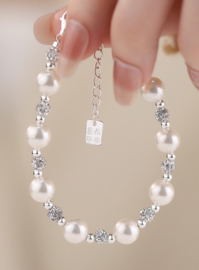 S925纯银香巴拉珍珠手链女 秋冬新款几何极简风小众轻奢手饰