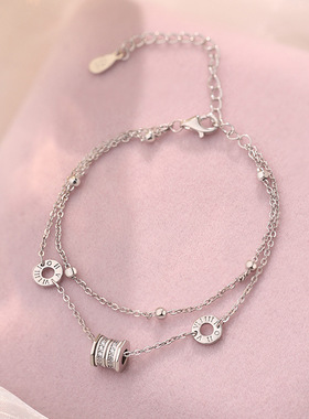 S999足银小蛮腰手链女 双层几何设计 轻奢小众简约气质手饰