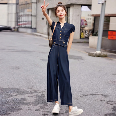 纯色气质时尚收腰两件套2025夏季新款上衣高腰阔腿裤D2129A