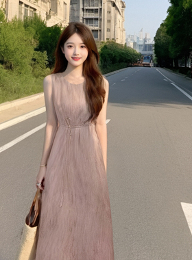 高端时尚气质女连衣裙2025年夏新款收腰显瘦无袖A字裙子女装1693