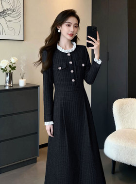 2025秋冬季新款有里布富家千金感穿搭小香风连衣裙D4453