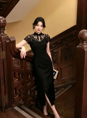 2026夏季新款女赫本风蕾丝设计气质收腰显瘦改良旗袍连衣裙D5426