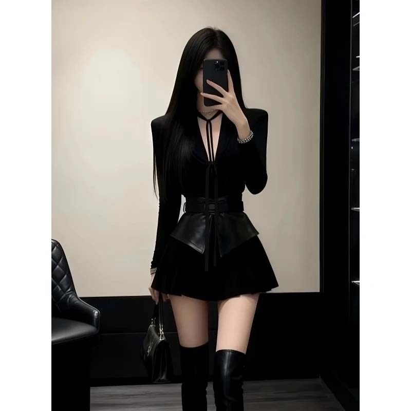 2025秋冬季新款含腰带辣妹风系带收腰上衣短裙套装两件套QY0246,女装/女士精品,时尚套装,淘宝优惠券,粉丝福利购,淘宝优惠卷