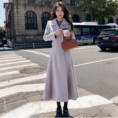 2025秋冬季新款有里布长款风衣巨有古早感的时尚掐腰大衣D4006A