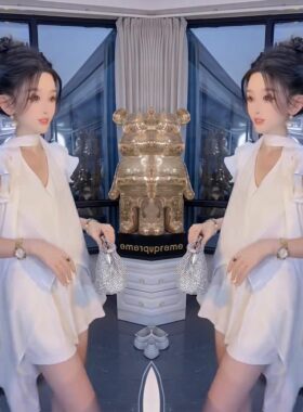有里布时尚荷叶边套装女2026春季新款V领衬衫+短裤两件套D2653