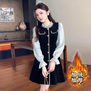 常规加绒小香风法式 连衣裙2025拼接漂亮独特显瘦内搭打底裙子2738