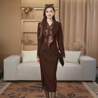 法式气质西装连身连衣裙2025秋季新款收腰气质名媛裙子QJ0071