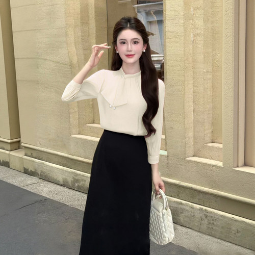 温柔通勤风粉色衬衫半身裙套装女2026秋装高级感收腰两件套D3924