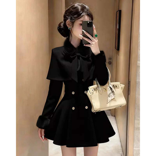 2025秋冬新款 有里布千金小姐小香风斗篷外套连衣裙两件套DM0173