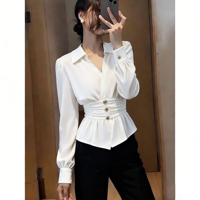 2026春季新款轻奢高级感绝美掐腰法式长袖长裤套装两件套D4785