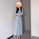 女2026长袖 套装 高级感连衣裙子6622 温柔风时尚 两件套有内衬法式