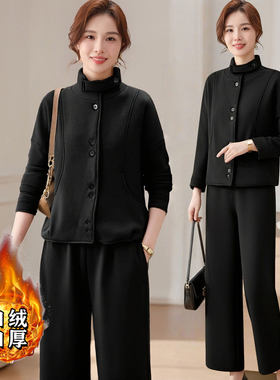 加绒加厚宽松毛呢套装2025冬季新款短外套阔腿裤两件套TX0223A