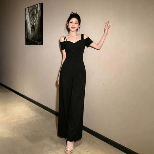 2026夏季新款女通勤设计感女神范高腰显瘦高级感阔腿连体裤D6010