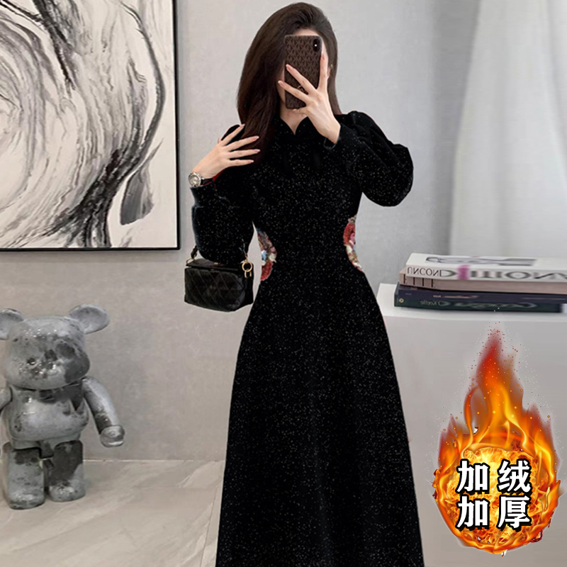 加绒大码胖mm连衣裙女2025高级感内搭加厚气质时尚裙子2679