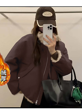 加绒加厚2025秋冬新款宽松休闲派克服新款外套女D4491