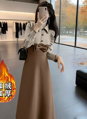 加绒加厚2026春季流行穿搭法式超好看独特漂亮简单连衣裙D4592