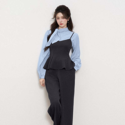 法式减龄上衣阔腿裤套装2026春季新款高级感休闲裤两件套TX0422