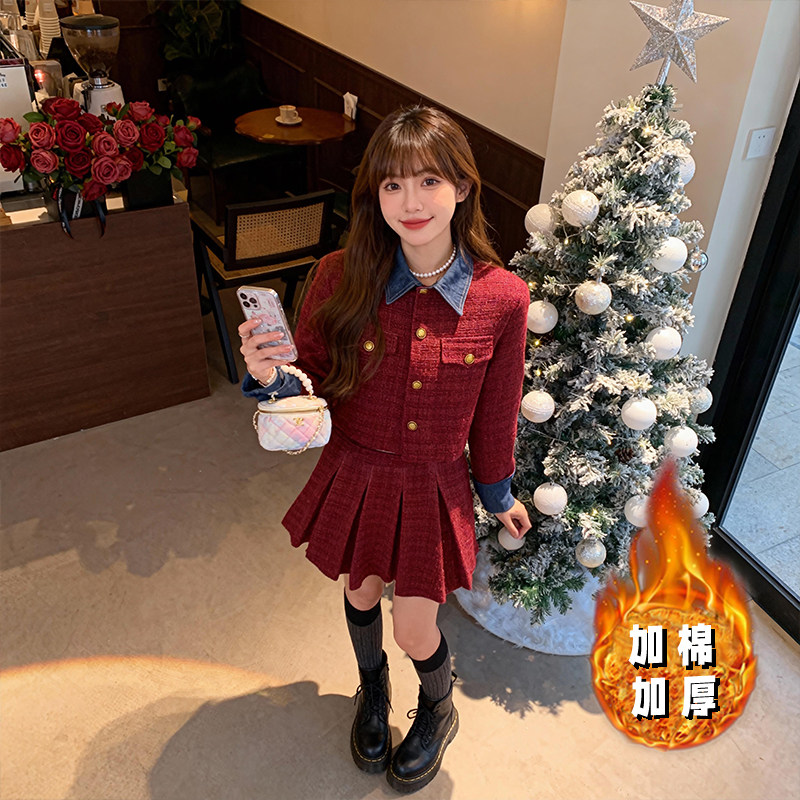 2025秋冬季新款圣诞战袍小香风两件套法式复古高级感套装女DM0136,女装/女士精品,时尚套装,淘宝优惠券,粉丝福利购,淘宝优惠卷