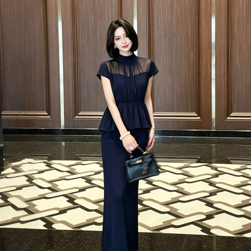 2026夏季新款女轻奢气质假两件收腰修身遮肉显瘦时尚连衣裙D6352