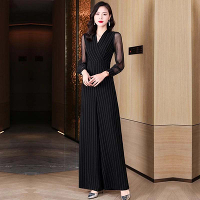 2026长袖显瘦气质轻奢时尚黑色百搭蕾丝网红修身复古连体裤D3130