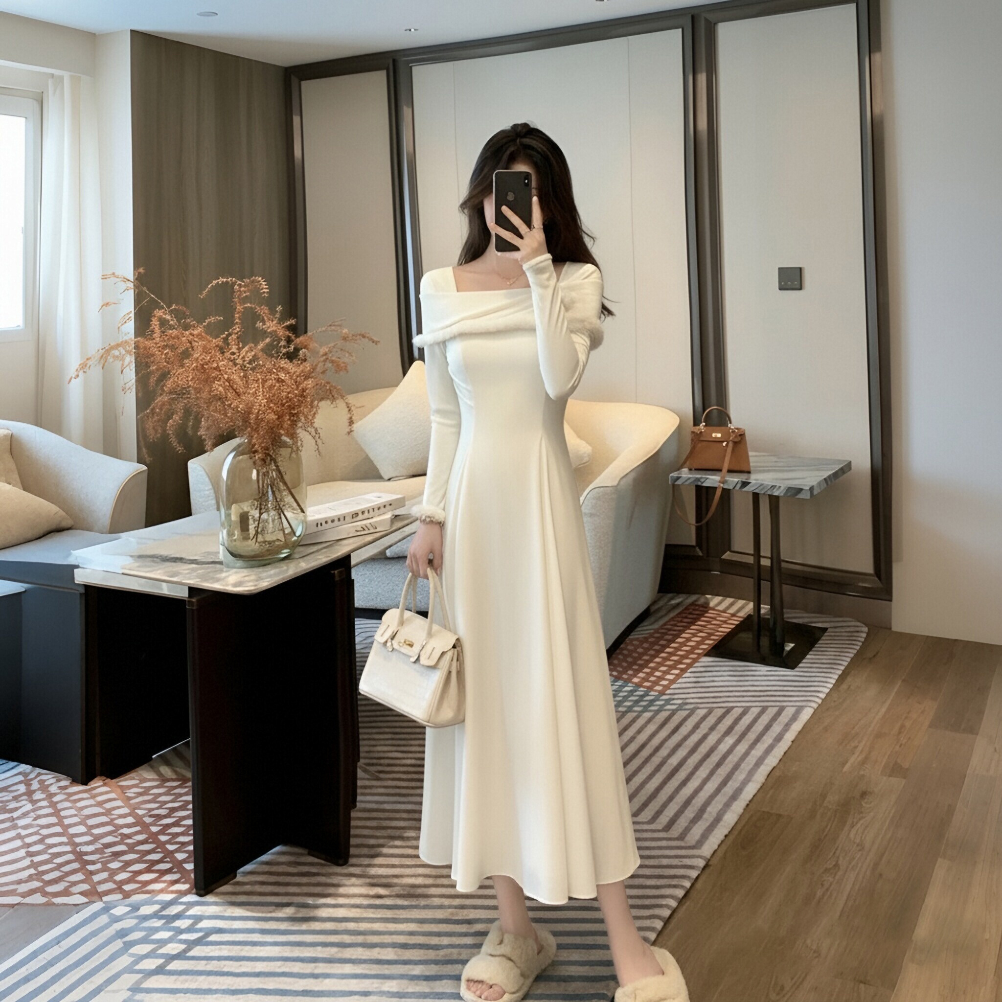 2025秋冬季新款千金风穿搭法式打底连衣裙时尚内搭毛衣裙D4124A