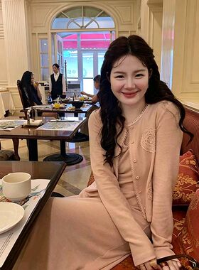 两件套2026韩版设计韩系温柔修身开衫气质修身连衣裙套装女K0001