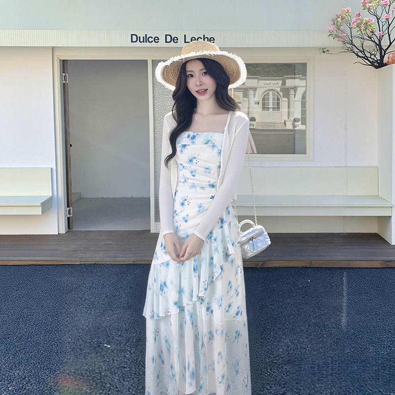 有里布2026夏季新款温柔风连衣裙收腰显瘦裙子套装两件套D4955