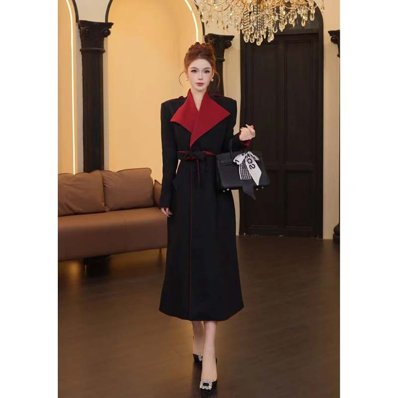 【送腰带】宽松型长袖风衣版设计师长款春秋连衣裙HY0142