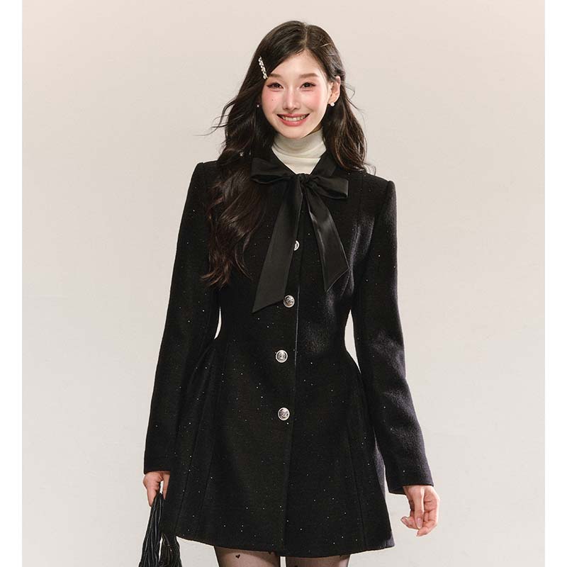 有里布蝴蝶结小香风连衣裙2025秋季新款收腰显瘦气质打底裙LJ0106