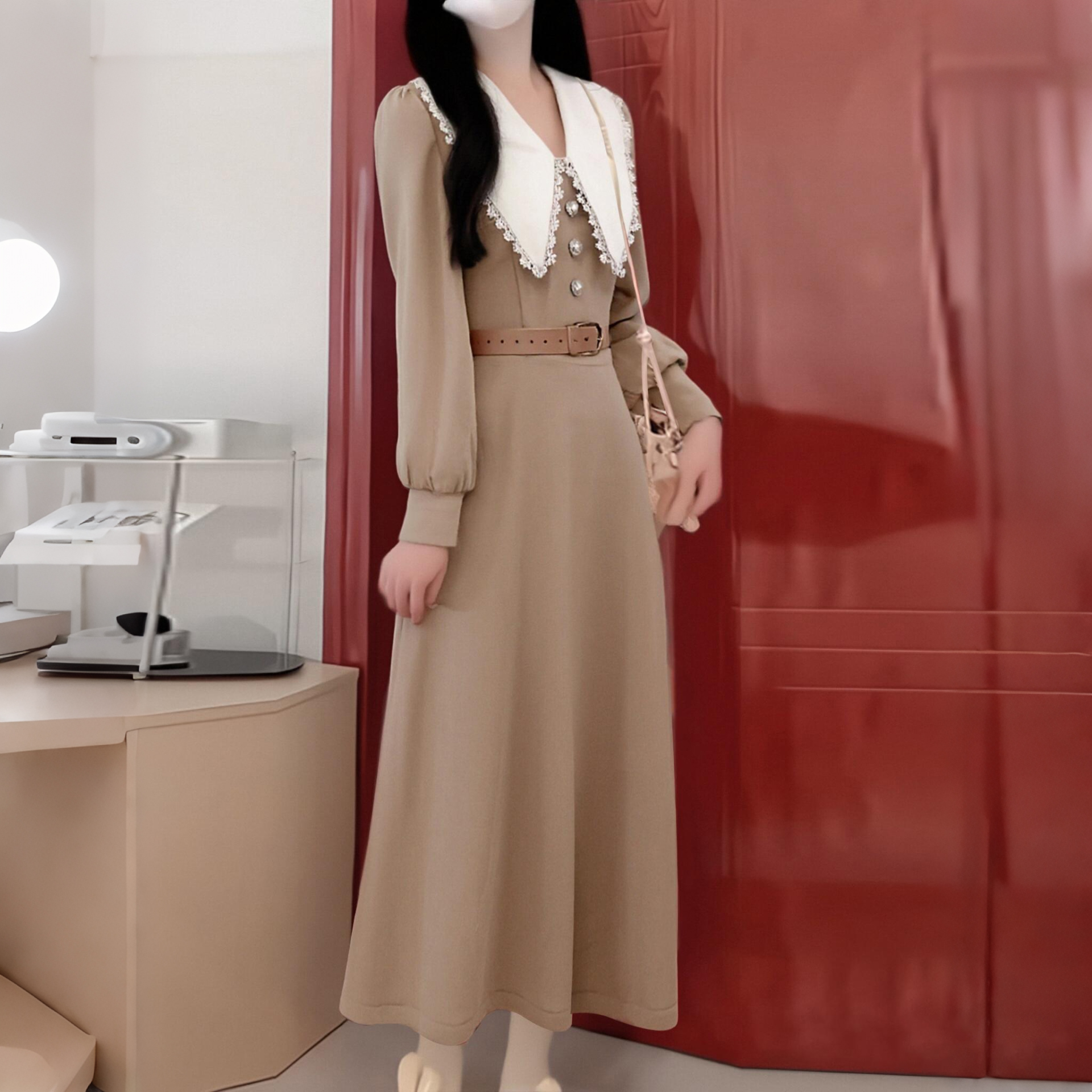 送腰带高级感赫本风连衣裙2025秋季新款复古温柔chic裙子LJ0107A