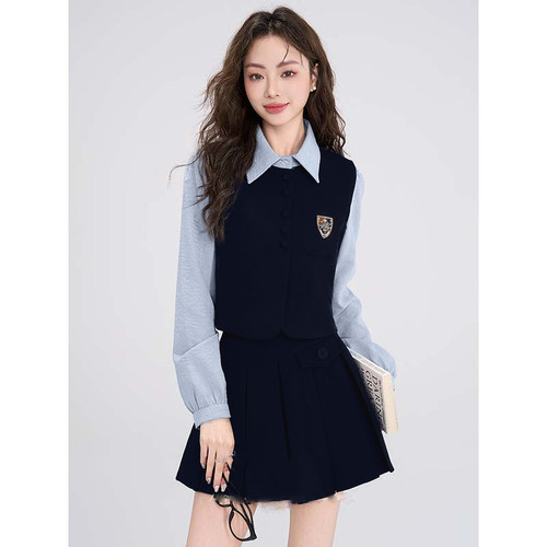学院风套装裙两件套女2025秋季新款小个子上衣短裙一整套TX0099