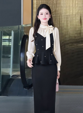 2026春季新款法式气质女小众设计感系带领假两件长袖连衣裙D4793