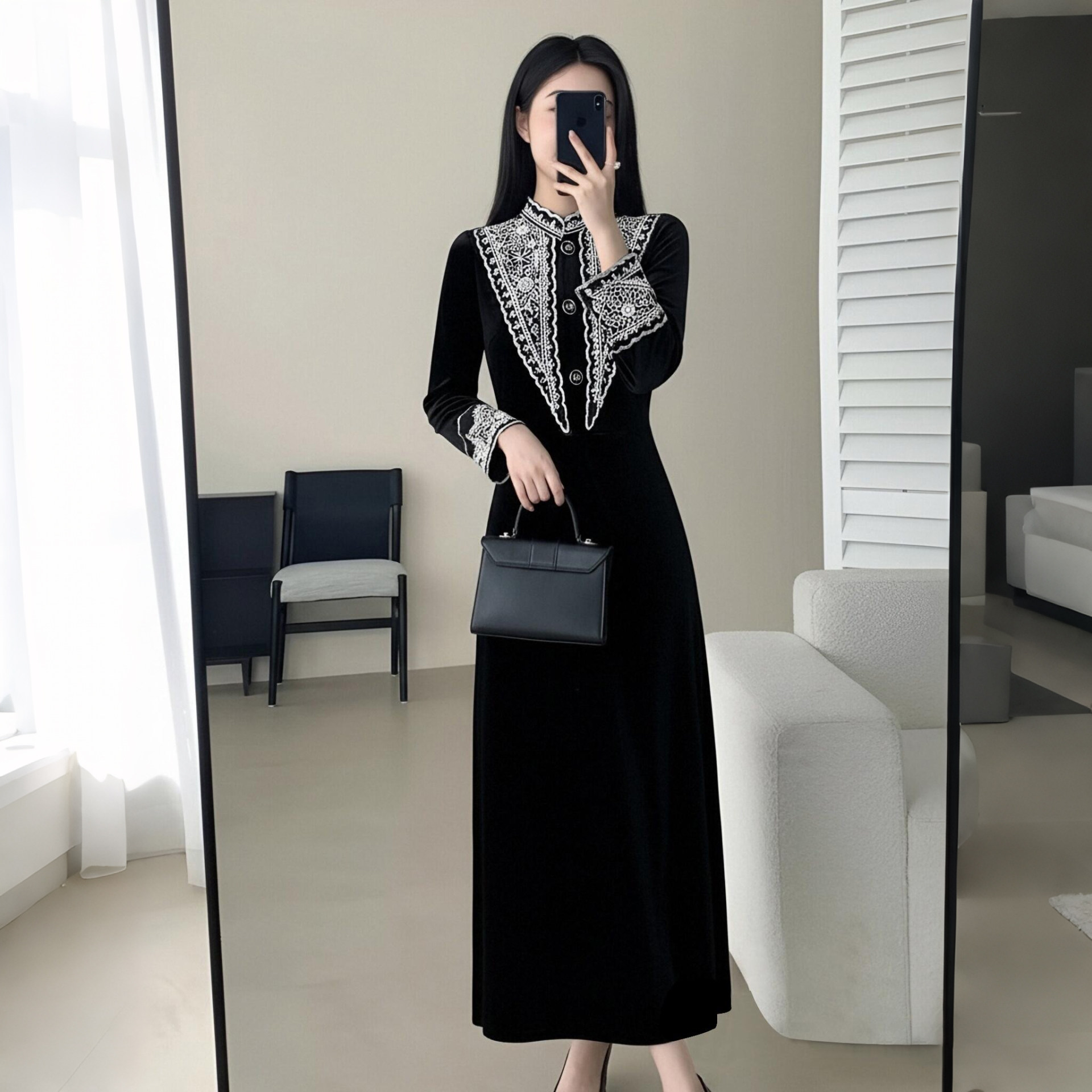 复古丝绒连衣裙2025秋冬新款新中式高级感国风旗袍裙D4005A