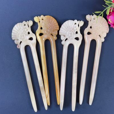 天然羊角简约日常国风牛角u双钗