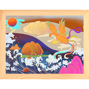 营养书画 进口实木有框画简约现代装饰画挂摆件 寓言 精卫填海