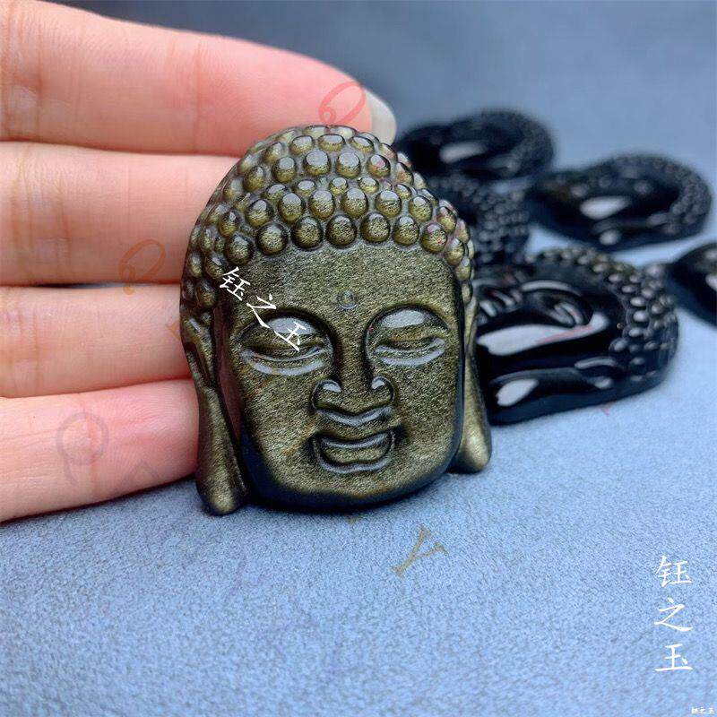 天然金曜石佛头护身符吊坠男女挂件释迦摩尼佛祖毛衣链情侣款项链