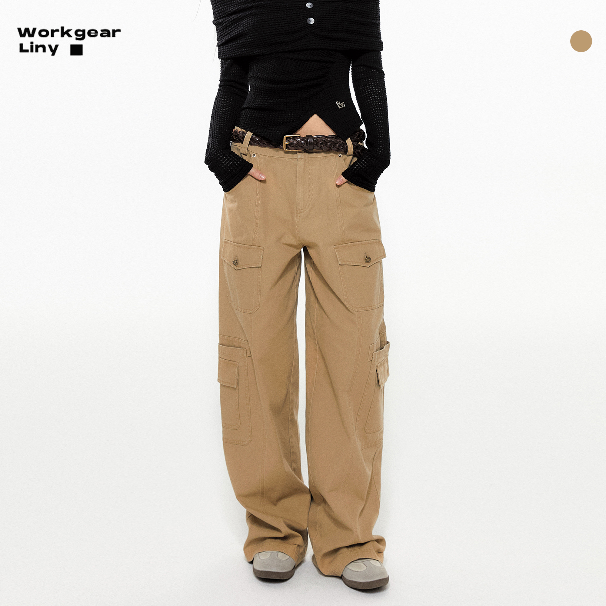 LINY设计感直筒工装阔腿裤