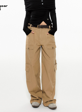 LINY LIBERTY 24SS 设计感卡其色宽松直筒工装阔腿拖地长裤女