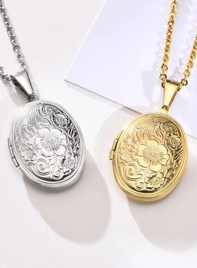 Delicate Floral Oval Heart Locket Pendant Necklaces for Wome