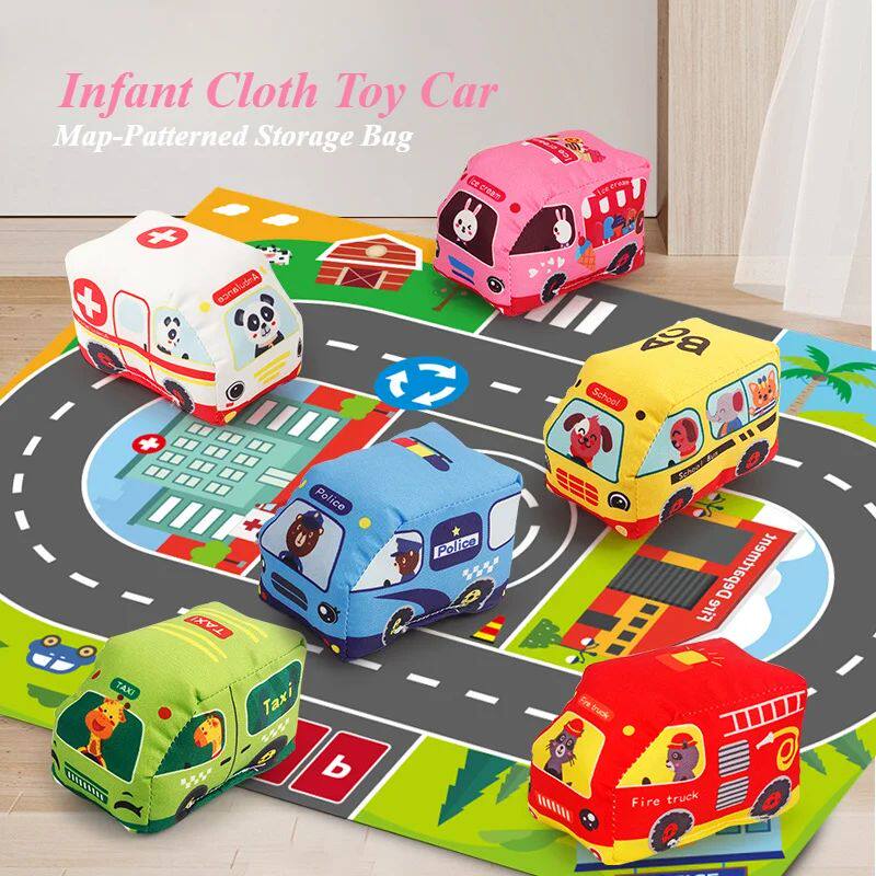 Baby Montessori Soft Car Toy with Map Game Mat Storage Bag I