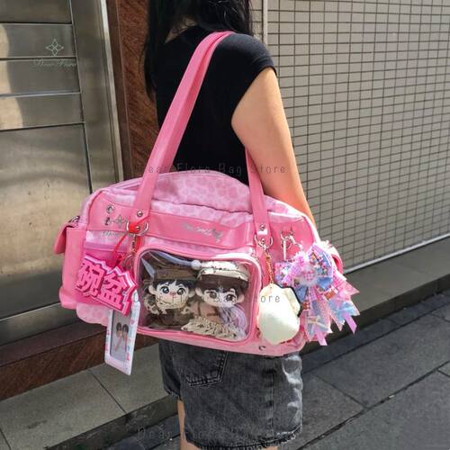 Y2k Leopard Ita Shoulder Bag Lolita Girls Transparent Tote B