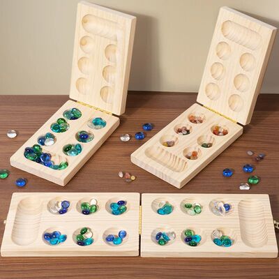 Mancala Board Game Set Family Games Multi Color Beads Ages 7