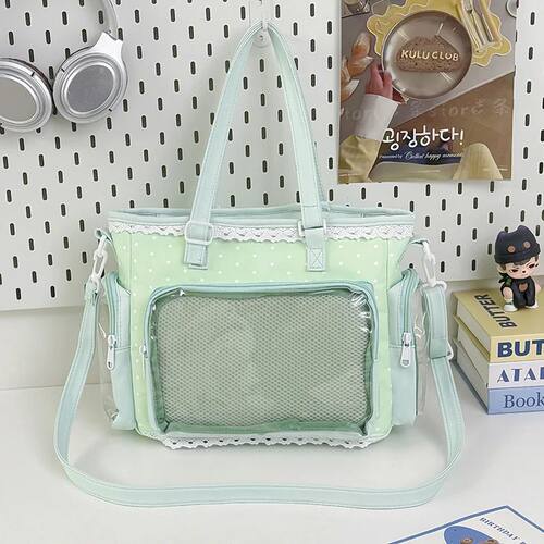 Design Mint Green Polka Dot Lace Trim Ita Tote Bag Kawaii Cl