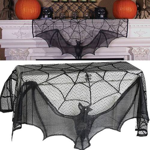 Halloween Decorative Bats Curtains Black Lace Spider Web Hol